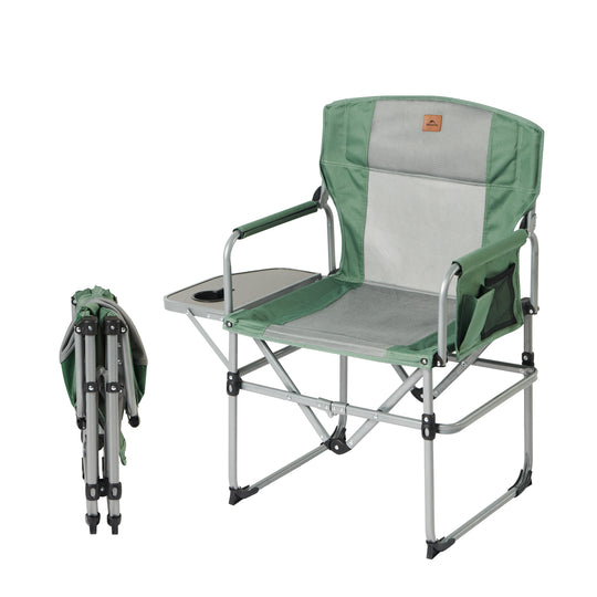 Naturehike Camping Director Chair, Folding Portable Chair with Handles, Pockets, Side Table (Green and Grey)