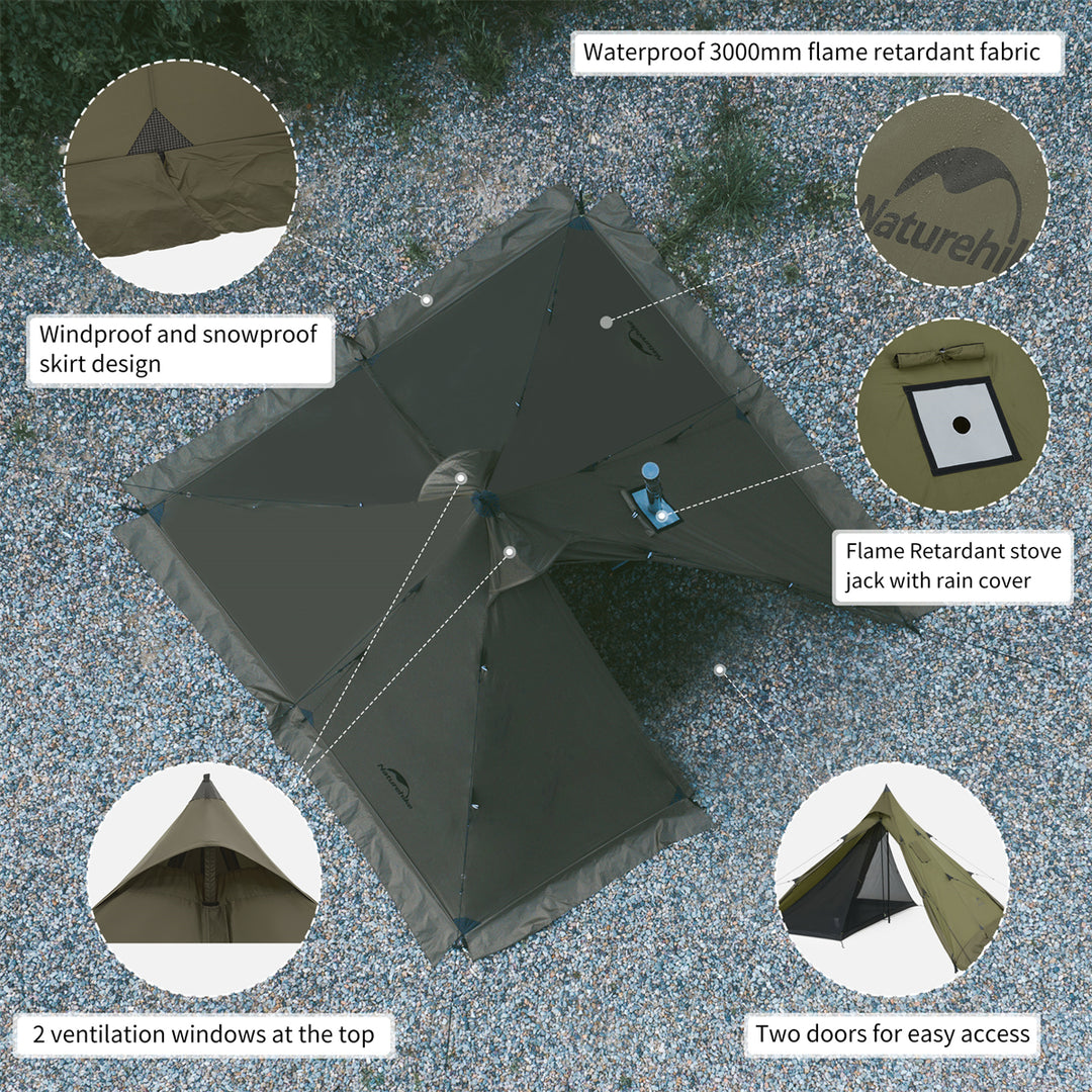 Flame Retardant 4-Season Camping Tent with Stove Jack