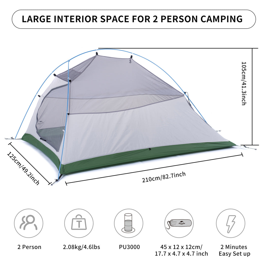 camping tent dimensions Cloud UP 2 People 3-season Camping Tent Ultralight 20D