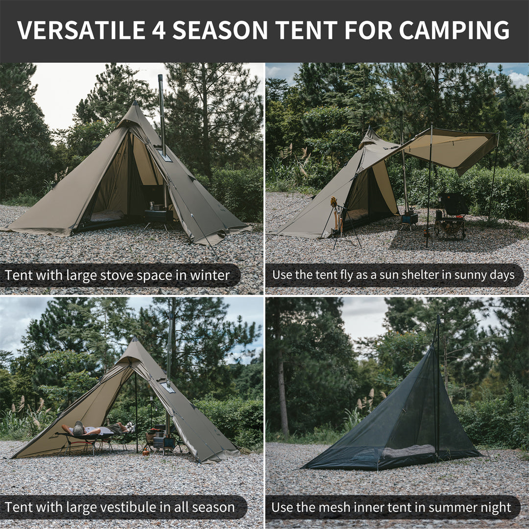 Flame Retardant 4-Season Camping Tent with Stove Jack
