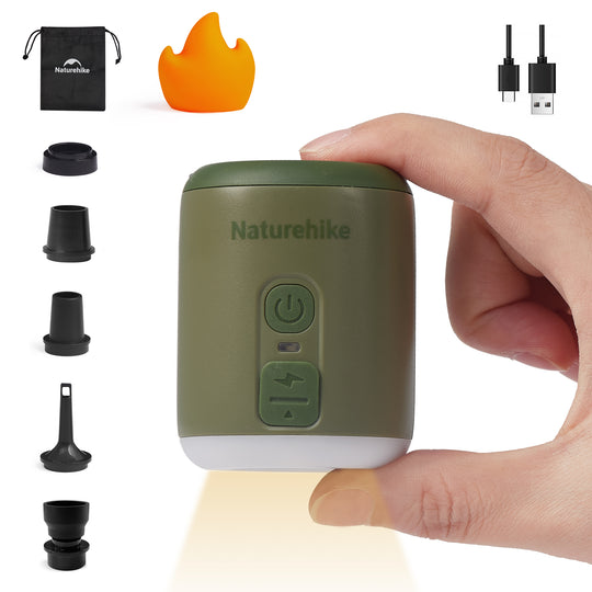 Naturehike Wind Mini Air Pump, Outdoor Multifunctional Tiny Pump (102g) with 1600mAh Battery, Lighting with Flame Lampshade, Efficient and Powerful Pump