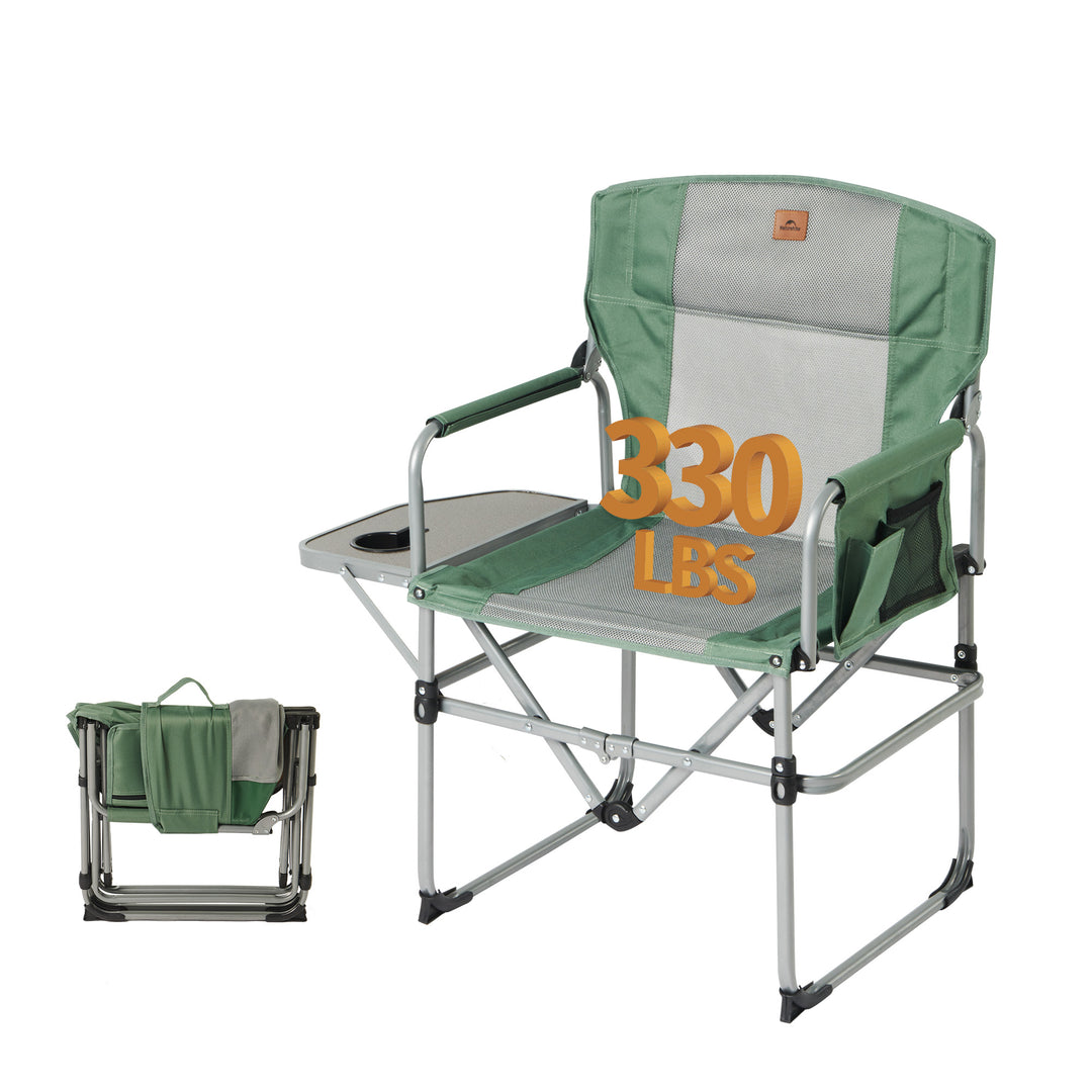 Naturehike Camping Director Chair, Folding Portable Chair with Handles, Pockets, Side Table (Green and Grey)