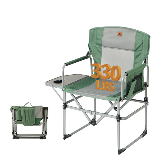 Naturehike Camping Director Chair, Folding Portable Chair with Handles, Pockets, Side Table (Green and Grey)