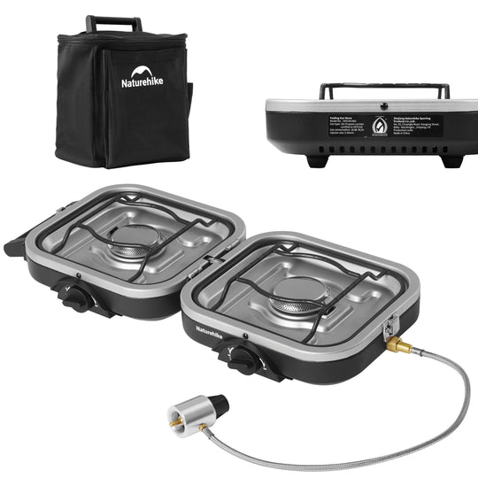 Naturehike Upgraded Folding Gas Stove, 2-Burner Camping Stove, Portable Gas Stove with Dual Burners, Compact & Lightweight Propane Stove for Camping, Picnics, Backpacking (IAPMO GASMARK CERTIFICATED)