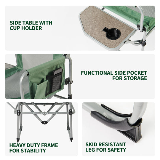 Naturehike Camping Director Chair, Folding Portable Chair with Handles, Pockets, Side Table (Green and Grey)