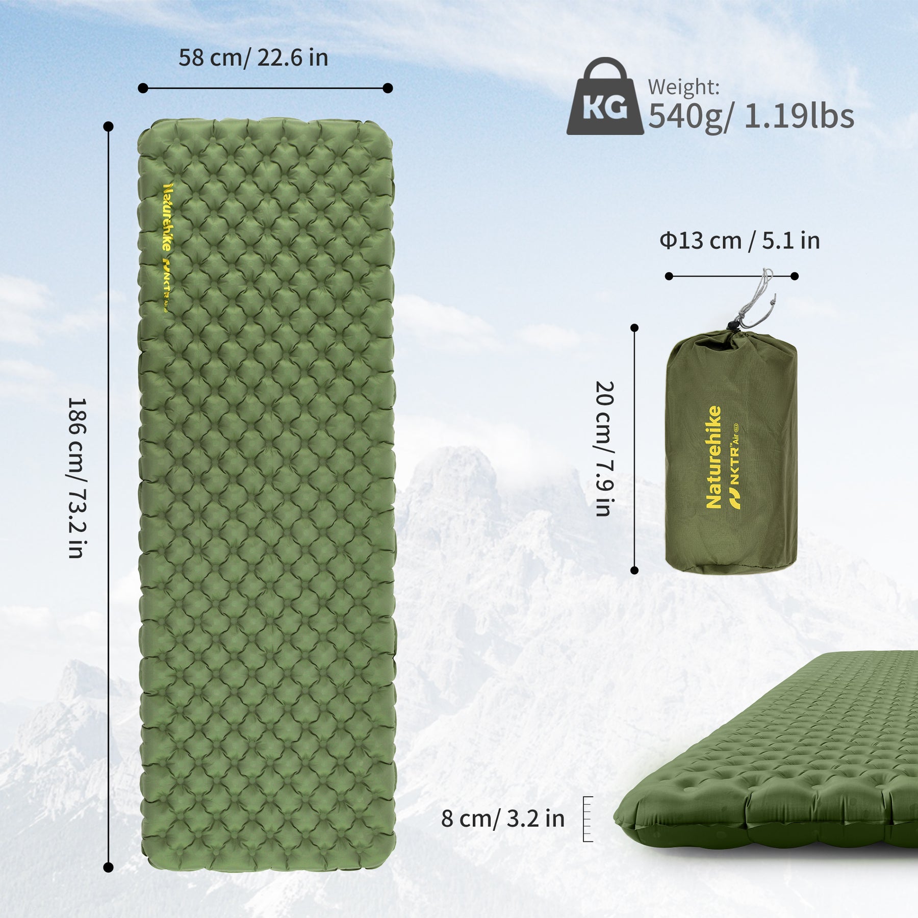 NEAR ZERO - Inflatable Sleeping Pad, Ultralight Camping Mattress, Portable Sleeping Pad for Camping, Hiking, Beach, Backpacking Trip and More, 14.5 oz, Green NEAR ZERO - Inflatable Sleeping Pad, Ultralight Camping Mattress, Portable Sleeping Pad for Camping, Hiking, Beach, Backpacking Trip and More, 14.5 oz, Green