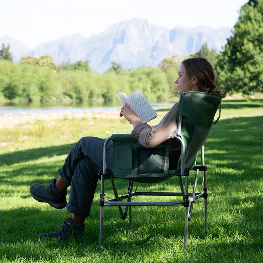 Naturehike Camping Director Chair, Folding Portable Chair with Handles, Pockets, Side Table (Green and Grey)