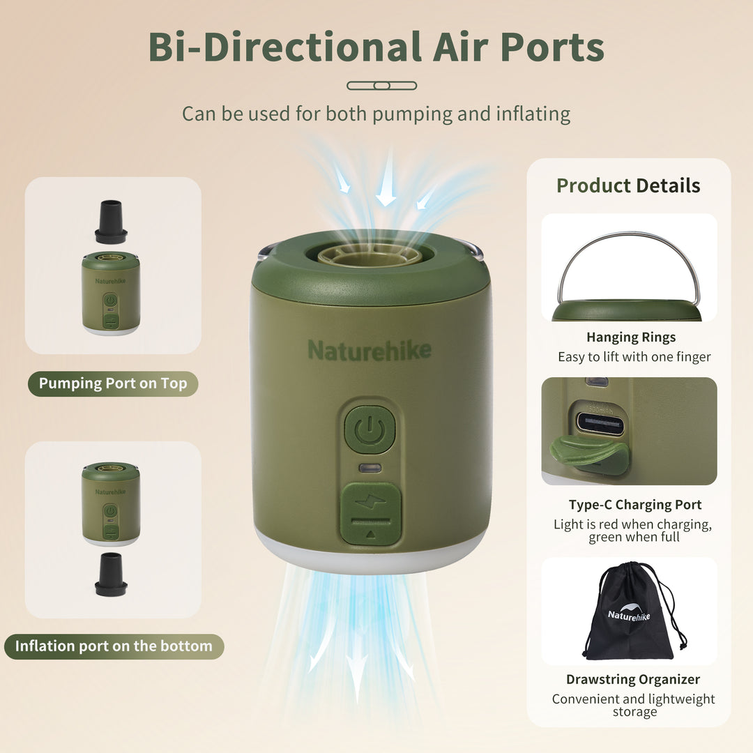Naturehike Wind Mini Air Pump, Outdoor Multifunctional Tiny Pump (102g) with 1600mAh Battery, Lighting with Flame Lampshade, Efficient and Powerful Pump