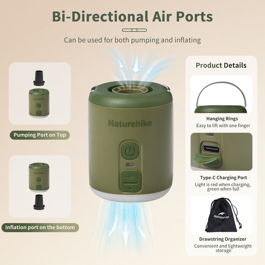 Naturehike Wind Mini Air Pump, Outdoor Multifunctional Tiny Pump (102g) with 1600mAh Battery, Lighting with Flame Lampshade, Efficient and Powerful Pump