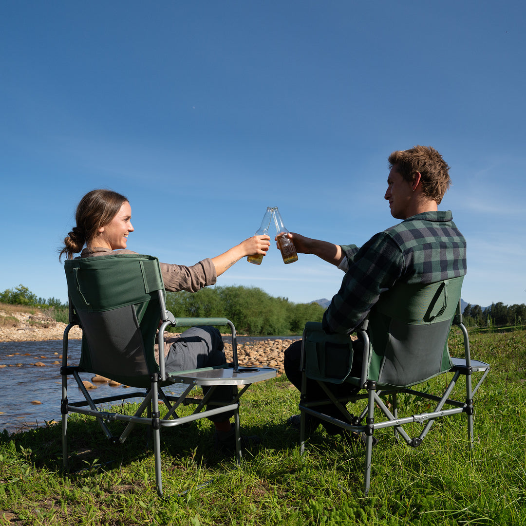 Naturehike Camping Director Chair, Folding Portable Chair with Handles, Pockets, Side Table (Green and Grey)