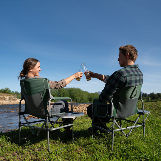 Naturehike Camping Director Chair, Folding Portable Chair with Handles, Pockets, Side Table (Green and Grey)