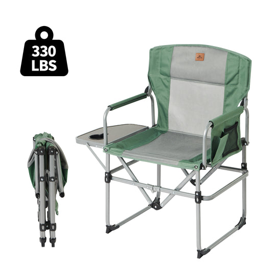 Naturehike Camping Director Chair, Folding Portable Chair with Handles, Pockets, Side Table (Green and Grey)