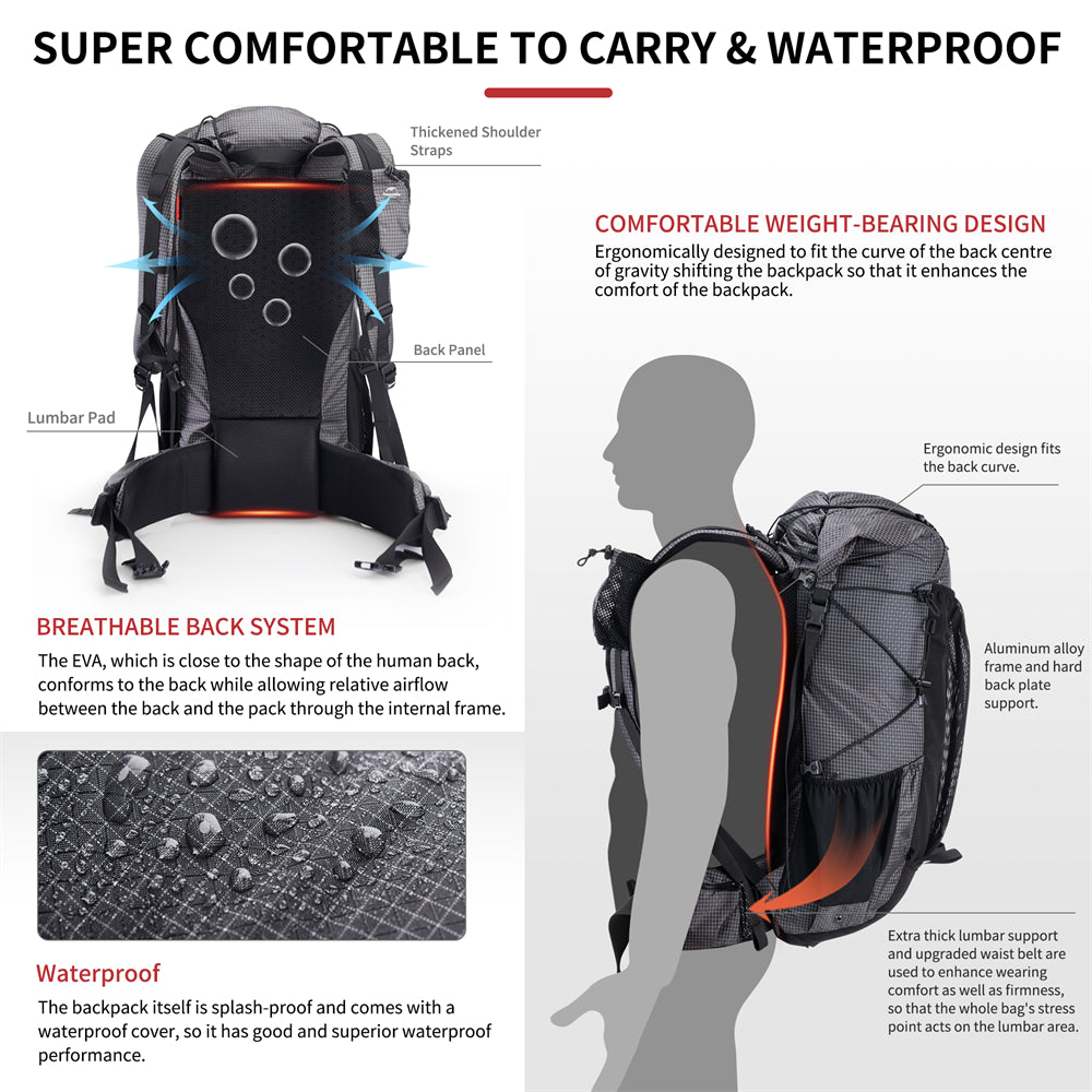 60L+5L Multifunctional Mountain Bag with Rain Cover