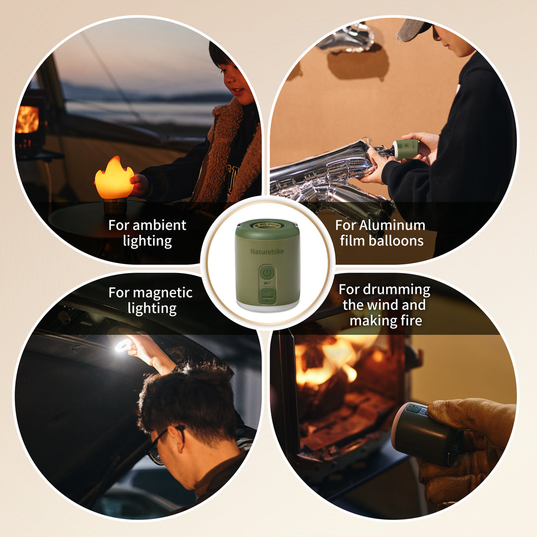 Naturehike Wind Mini Air Pump, Outdoor Multifunctional Tiny Pump (102g) with 1600mAh Battery, Lighting with Flame Lampshade, Efficient and Powerful Pump