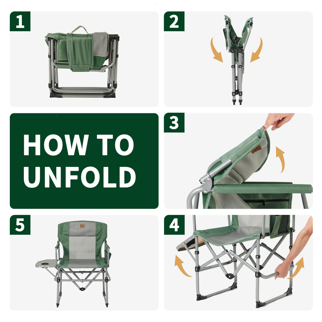 Naturehike Camping Director Chair, Folding Portable Chair with Handles, Pockets, Side Table (Green and Grey)