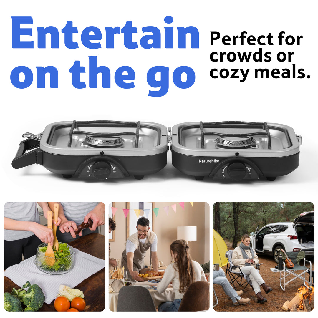 Naturehike Upgraded Folding Gas Stove, 2-Burner Camping Stove, Portable Gas Stove with Dual Burners, Compact & Lightweight Propane Stove for Camping, Picnics, Backpacking (IAPMO GASMARK CERTIFICATED)